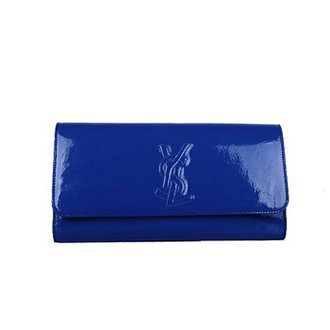 YSL belle de jour patent leather clutch 39321 blue - Click Image to Close